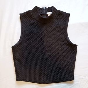 inTu Textured Black Sleeveless Crop Top